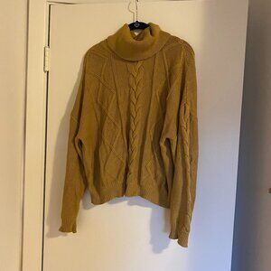 Vetta Cropped Knit Convertible Mock Neck Cable Sweater Ochre Size M